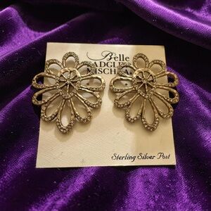 Badgley Mischka Silver-Tone Crystal Floral Stud Earrings
